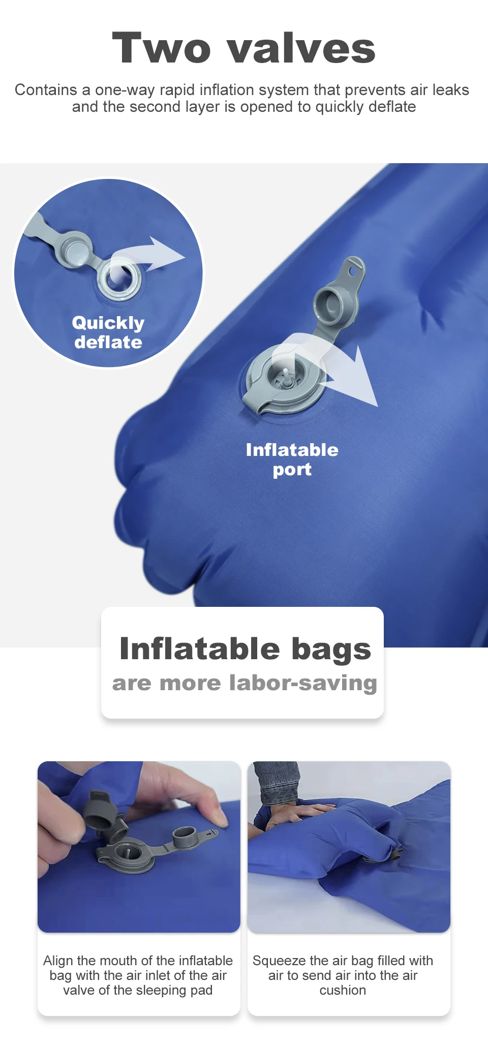 Description Picture 4 of itemPACOONE Outdoor Camping Sleeping Pad Folding Sleep Mat Beach  Inflat Mattress with Pillows Ultralight Air Mat Travel Hiking New