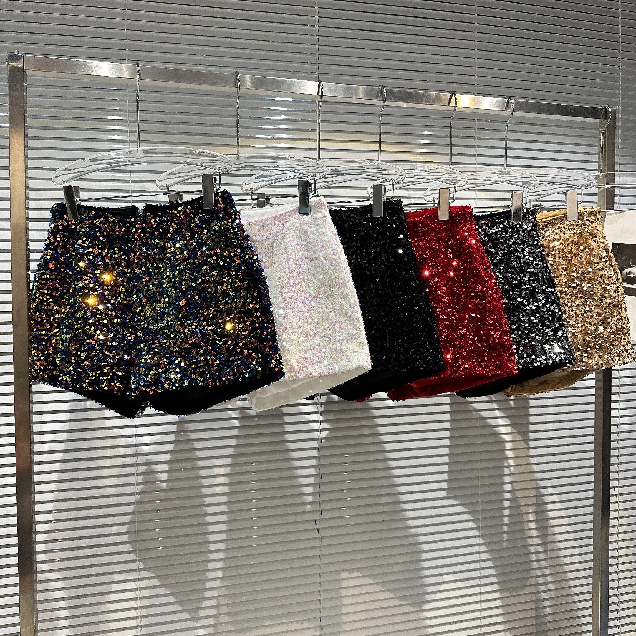 6 Colors 2023 New Shiny Sequined Hip Shorts Women High Waist Slim-Fit Sequins Black Bodycon Skirt Hot Girl Party Club Shorts