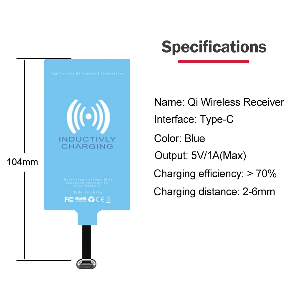 Description Picture 4 of itemQi Wireless Charger & Type-C Receiver for Samsung Galaxy A05S A04S A03S A02S A21S A52S Wireless Charging Adapter USB C Connector
