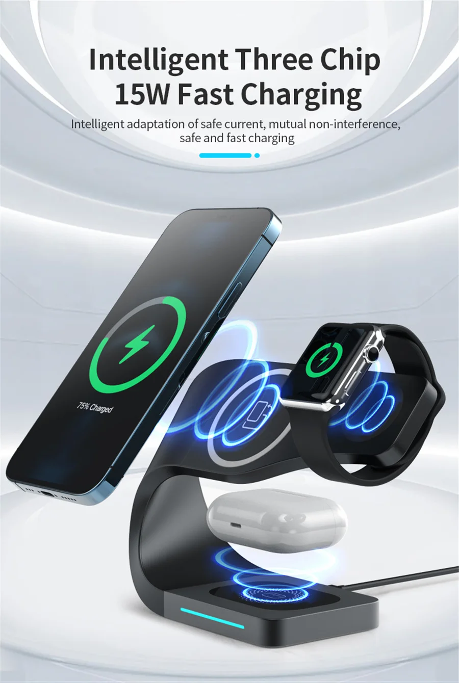 Description Picture 5 of item15W Magnetic Wireless Charger Stand For iPhone 12 Pro Max 4 in 1  Fast Charging Dock Station For Apple iWatch AirPods