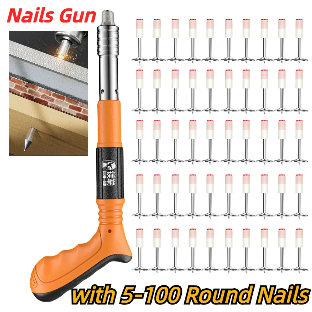 Manual Steel Nail Gun Set Adjustable Silence Wall Fastener Air Nailer Gun One-handed Operate Nail Wall Fastening Tool with Nails