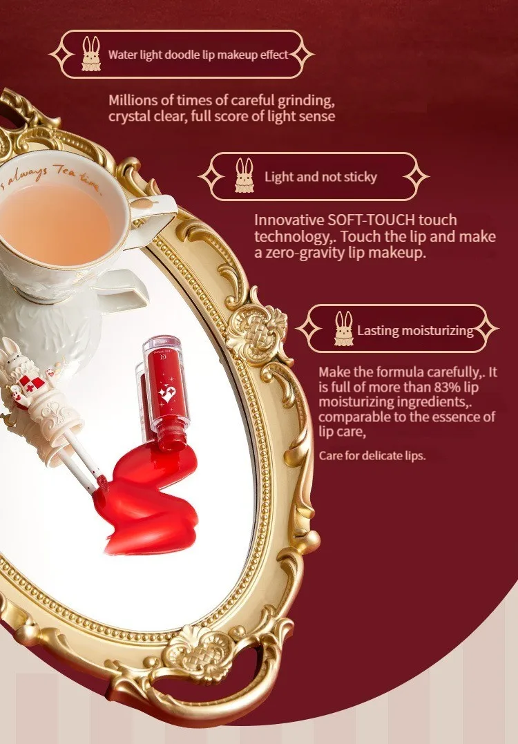 Description Picture 3 of itemCute Rumor Rabbit Rabbit Lip Glaze Mirror Water Light Moisturizing Lip Gloss Mud Matte Velvet Lipstick