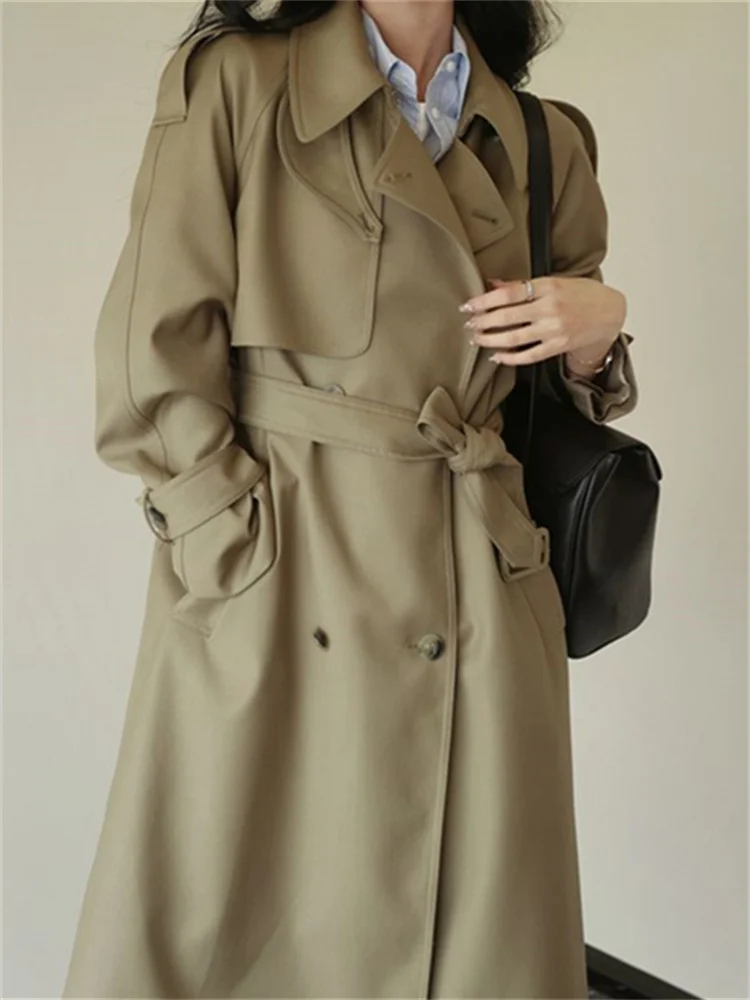 Description Picture 5 of itemBotvotee Solid Long Trench for Women Fall Winter 2023 New Vintage Turn Down Collar Long Sleeve Jacket Loose Double Breasted Coat