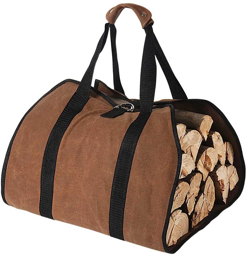 Description Picture 2 of itemFirewood Canvas Log Carrier Tote Bag Waxed Fireplace Large Wood Carrying Bag with Handles Security Strap Camping Outdoor Indoor