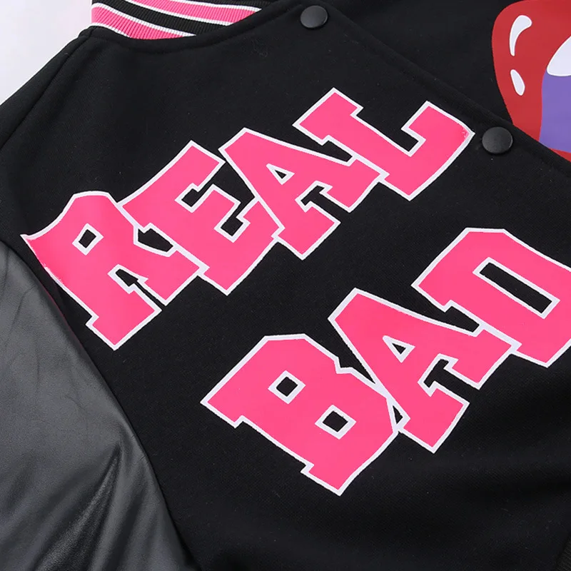 Description Picture 6 of itemSifreyr Fashion Street Trend Short Coat Spliced Letter Jacket Women's Autumn Round Neck Long Sleeve Button Slim Fit Outerwear