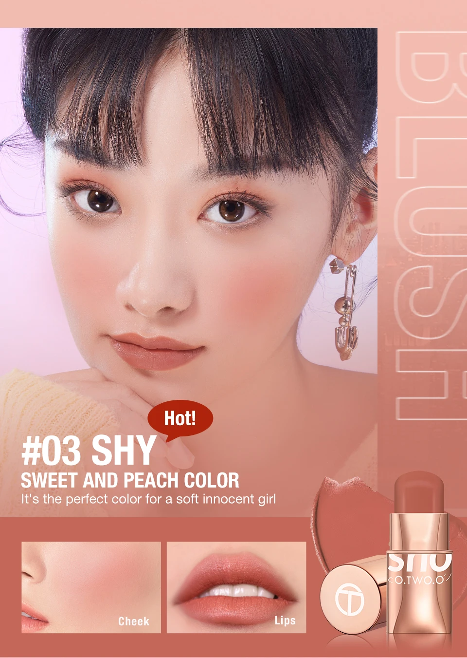 Description Picture 5 of itemO.TWO.O Cream Blush Face Lip Tint 6 Colors Waterproof Long-lasting Eyeshadow Cheek Rouge Blusher Stick Make-up for Women