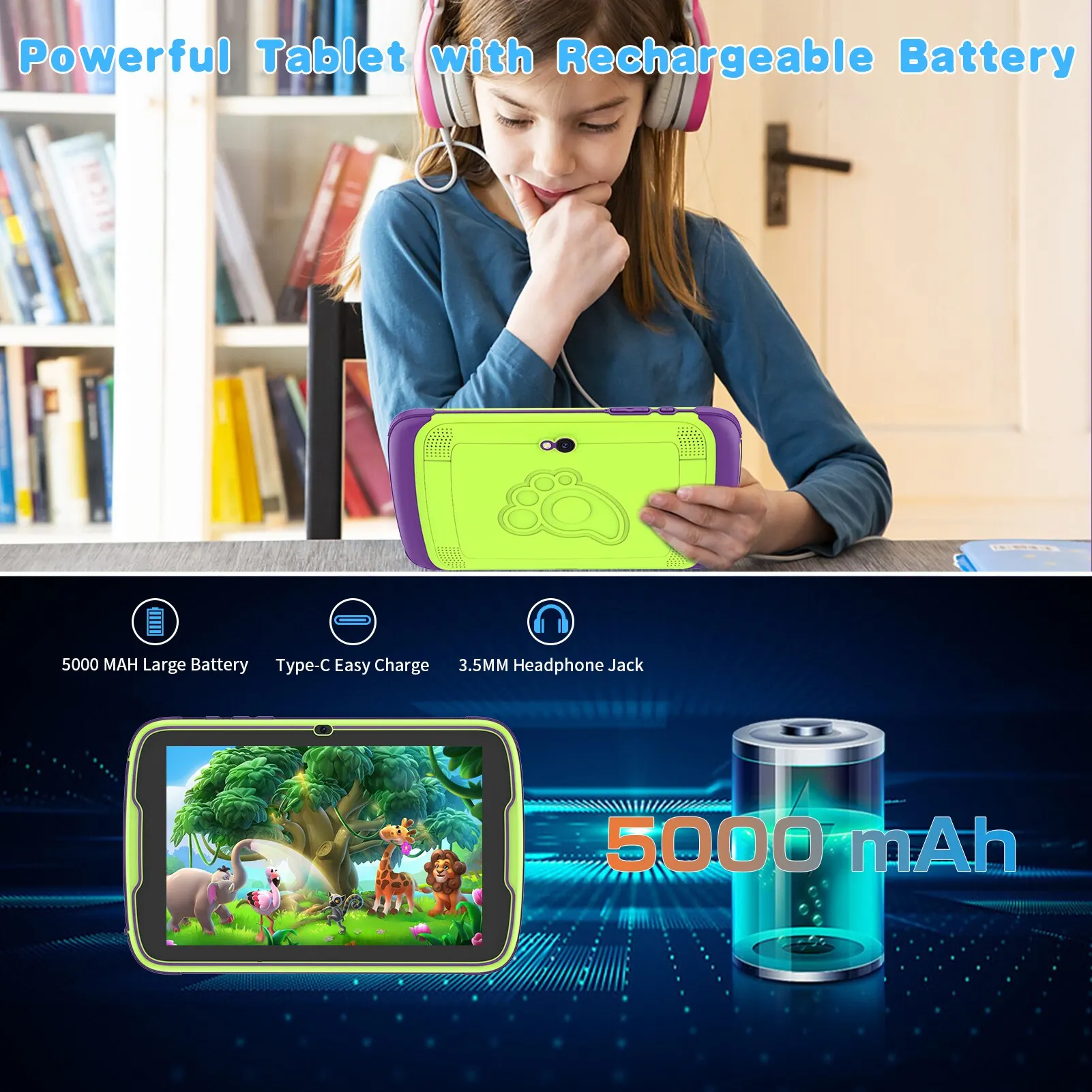 PRITOM Kids Tablet 8 Inch with Android 13 OS, 8GB RAM(4+4 Expand) and 64GB ROM,1280*800 IPS, 5000mAh Battery, Parental Control