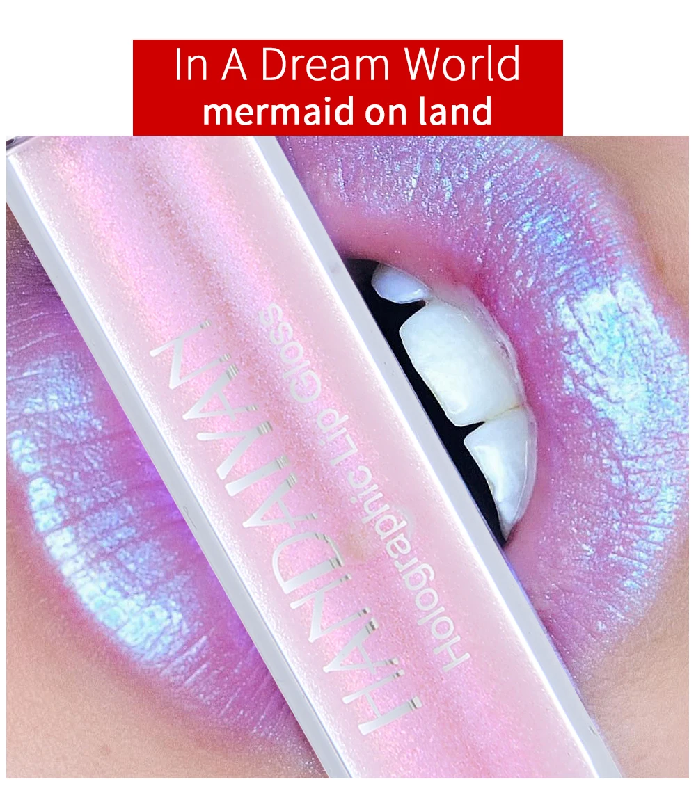 Description Picture 3 of itemShiny Pigment Waterproof 6 Colors Glitter Liquid Lip Gloss Tint Laser Holographic Lipsticks Cosmetics Makeup Mermaid Lip Gloss