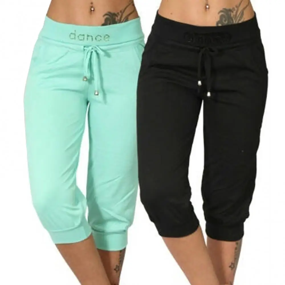 Description Picture 5 of itemShorts Drawstring Pants Women Mid Rise Solid Color Mid-calf Lady Capri Pockets Cropped Wide Waistband Sports For Outdoor