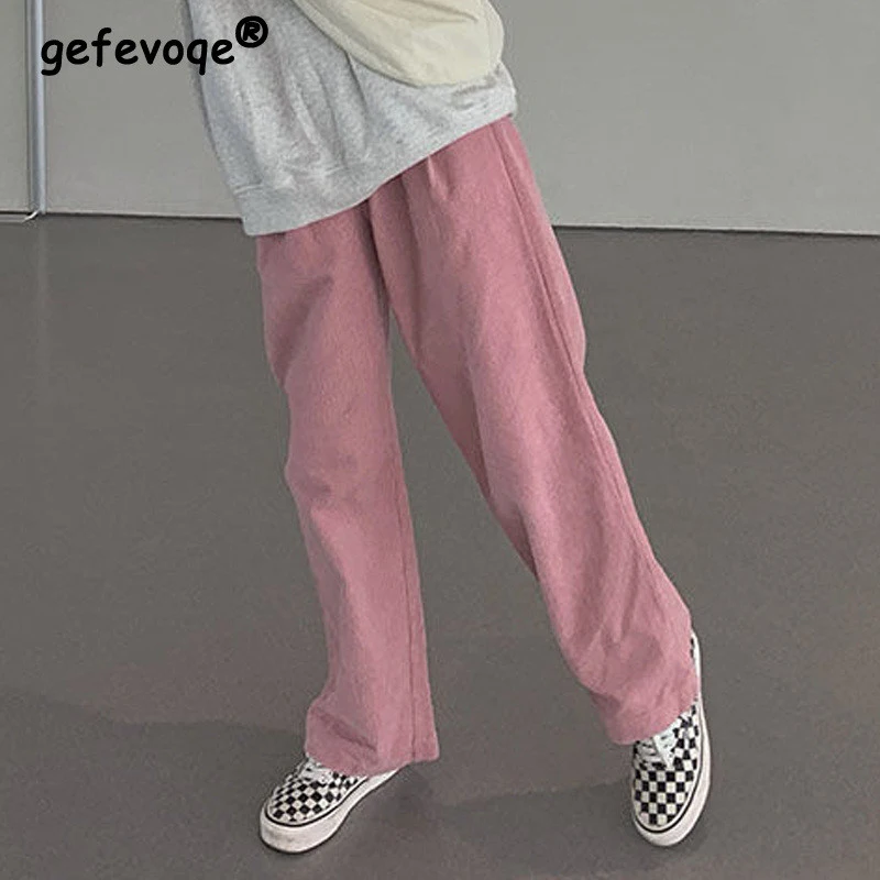 Vintage Corduroy Casual Streetwear Harajuku Wide Leg Pants for Women 2023 Spring Autumn Solid Loose High Waist Straight Trousers