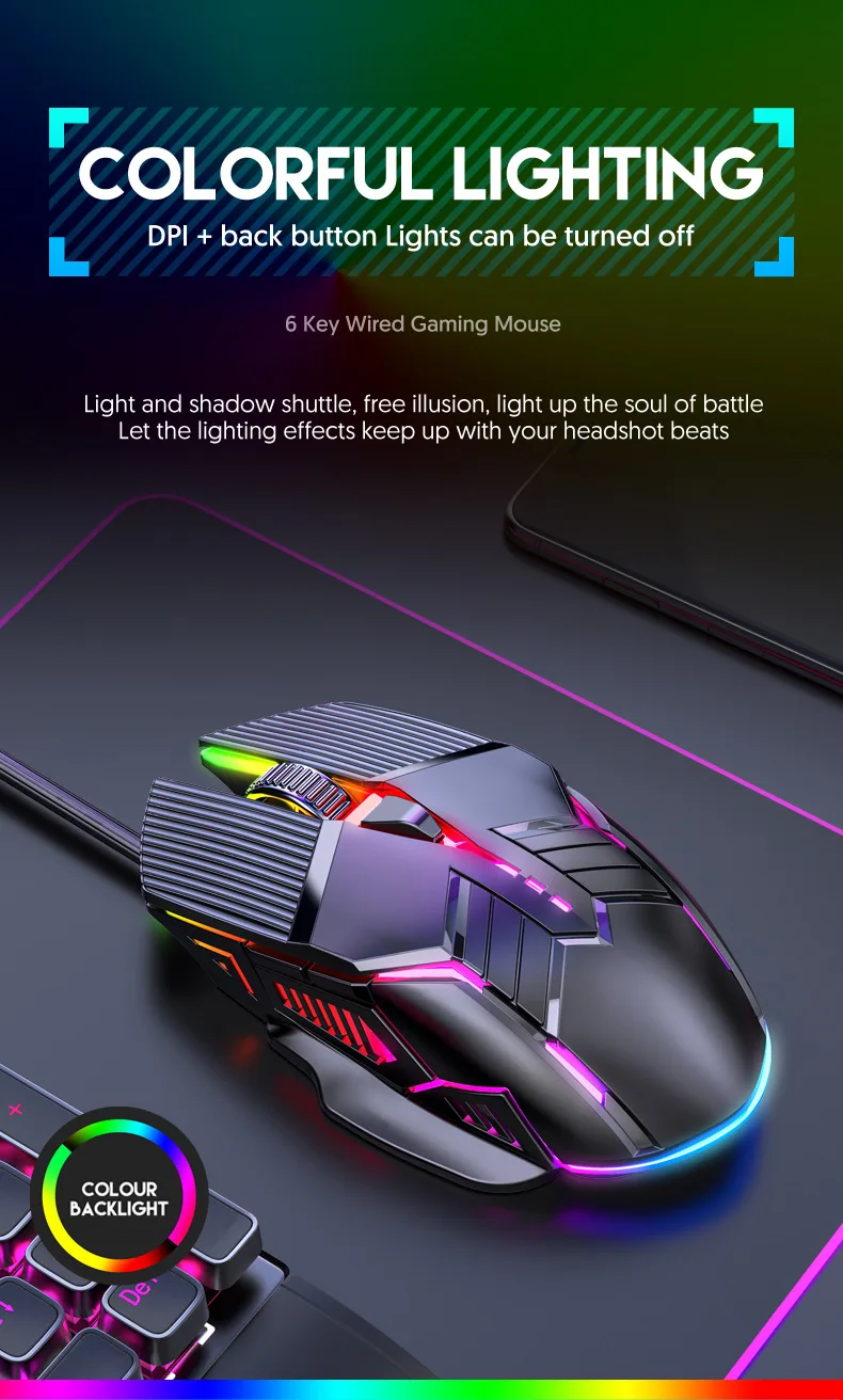 Description Picture 6 of item3200DPI Ergonomic Wired Gaming Mouse USB Mouse Gaming RGB Mause Gamer Mouse 6 Button LED Silent Mice for PC Laptop Computer