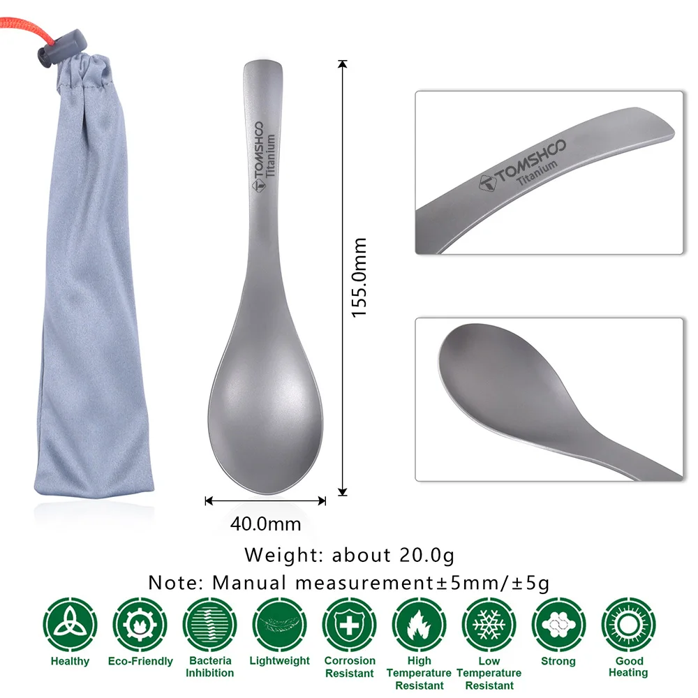 Description Picture 5 of itemTomshoo Titanium Spoon Thickeness Tableware Porridge Stew Sauce Deep-bowled Ladle Scoops Cooking Kitchen Ti Cookware