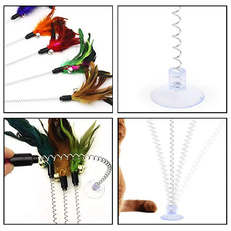 Description Picture 3 of itemRandom Color Funny Interactive Cat Chew Toys Suction Feather Wand Teaser Sucker Toys Cat Supplies Pet Accesorios Para Gatos