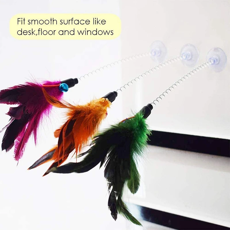 Description Picture 4 of itemRandom Color Funny Interactive Cat Chew Toys Suction Feather Wand Teaser Sucker Toys Cat Supplies Pet Accesorios Para Gatos