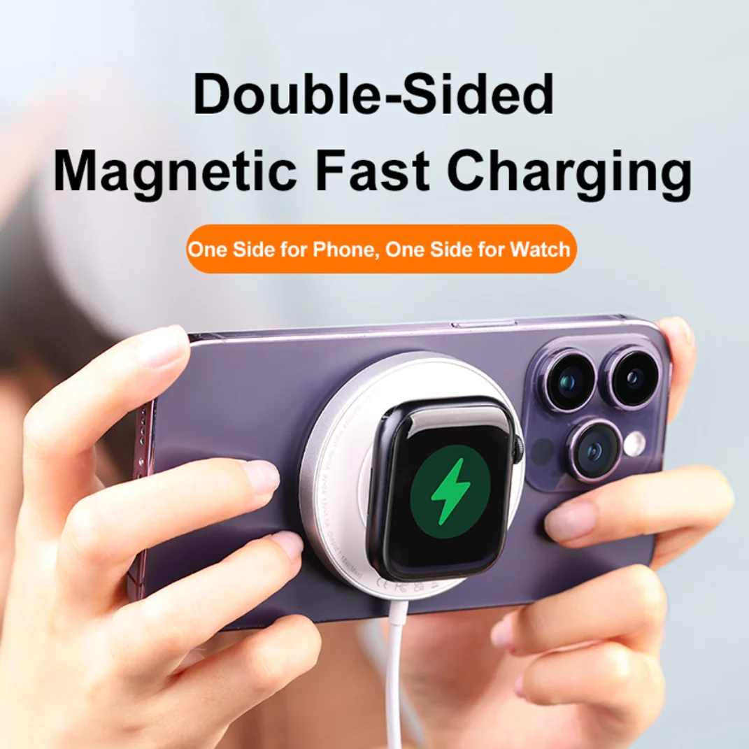 Magnetic Wireless Charger 3 In 1 Double Sided 18W Fast Charging for Apple Devices iPhone Airpods Watch and Qi Wireless Charging