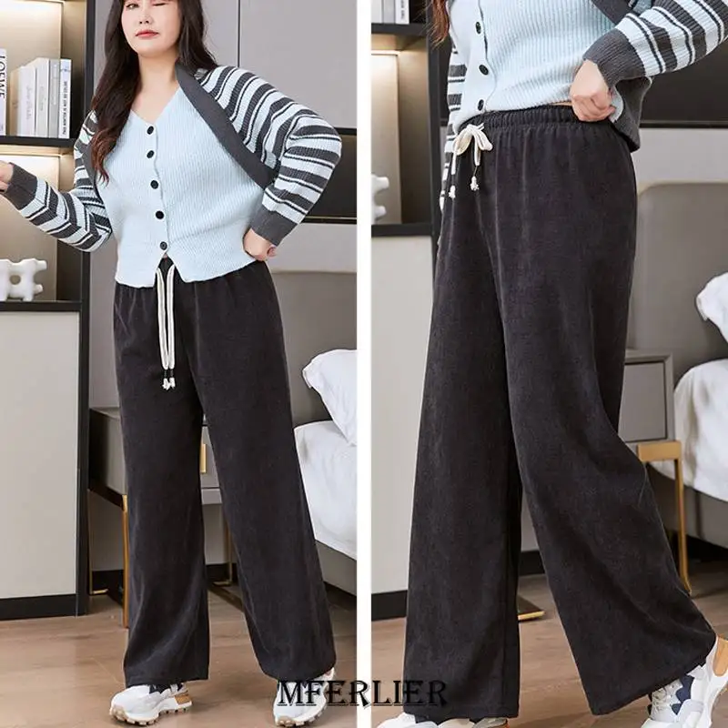 Description Picture 3 of itemPlus Size 7XL 140kg Autumn Winter Pants Casual Elastic Waist Loose Wide-leg Trousers Harajuku Corduroy Streetwear Straight Pants