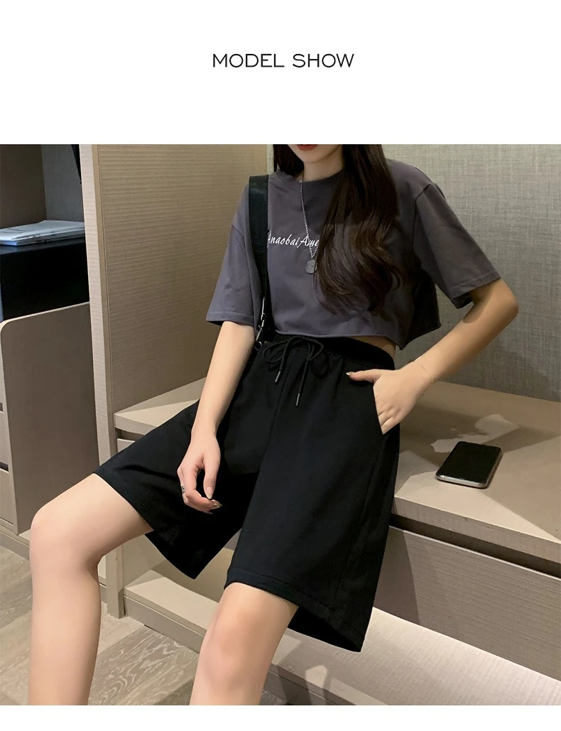 Summer 2023 Women's Cotton Shorts Solid Wide High Waist Above Knee Loose Shorts Women Classic Oversize Black Shorts for Women