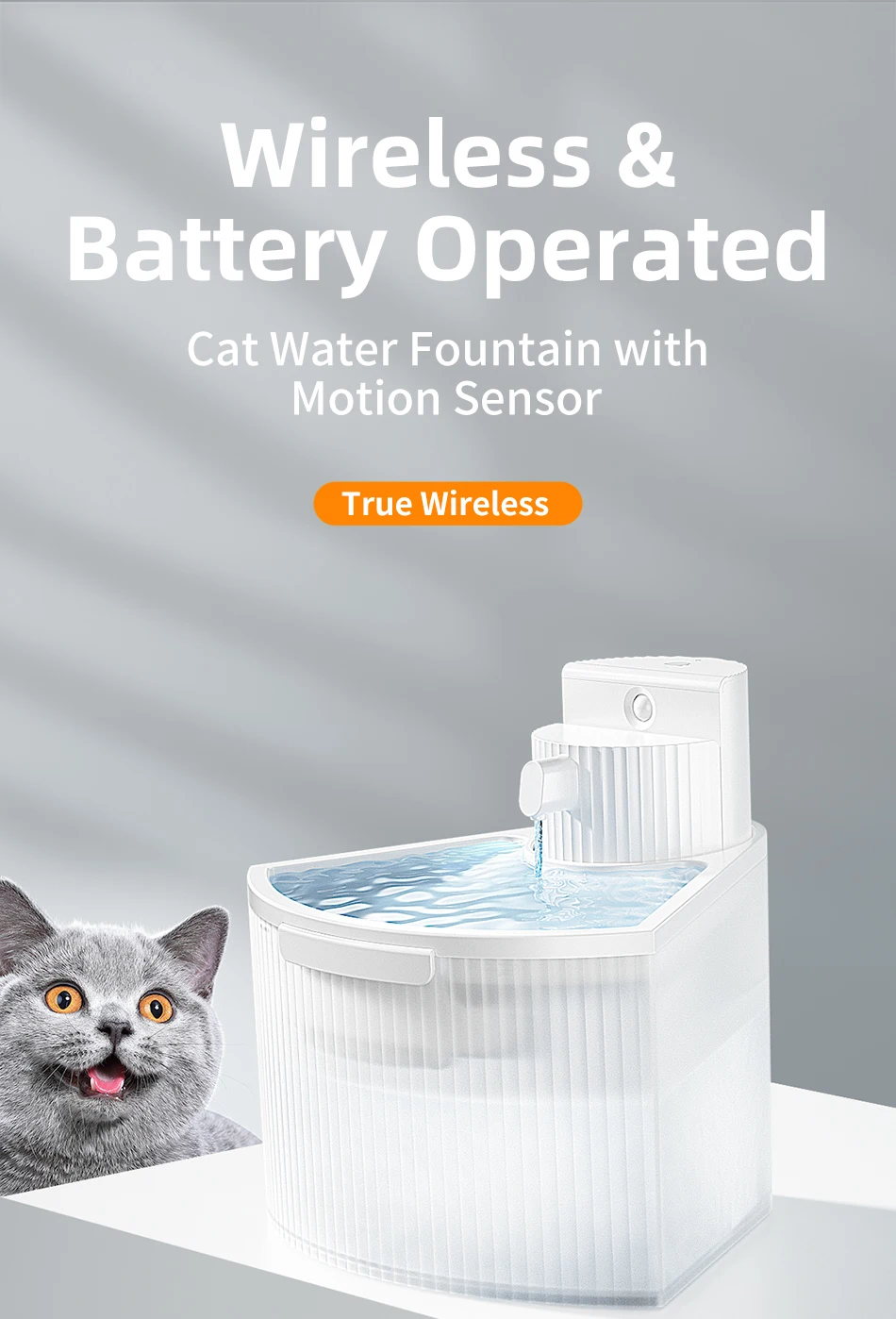 Description Picture 2 of itemROJECO Wireless Cat Water Fountain Smart Pet Water Dispense With Filter Automatic Drinking Bowl For Cats With Sensor Dog Drinker