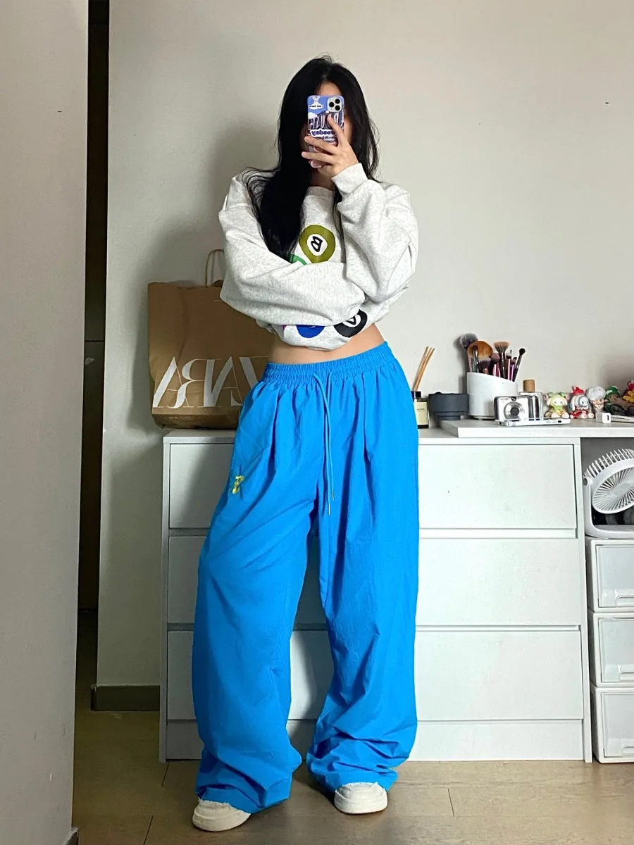 Description Picture 3 of itemQWEEK Korean Fashion Solid Track Pants Women Y2K Kpop Quick Dry Sweatpants Oversize Harajuku Streetwear Hip Hop Wide Leg Joggers