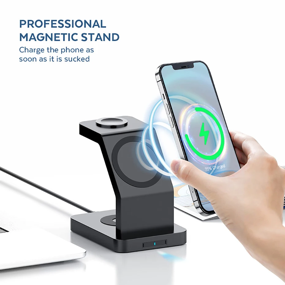 3 in 1 Magnetic Wireless Charger Stand Qi Fast Charging Induction Charger For iPhone 12 13 Pro Max Mini Apple Watch 7 6 AirPods