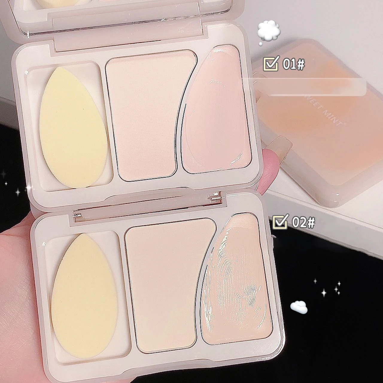 Description Picture 6 of itemCreamy Double Texture Highlighters Palette Makeup Face Concealer Matte Brightening High Gloss Powder Waterproof Natural Tone