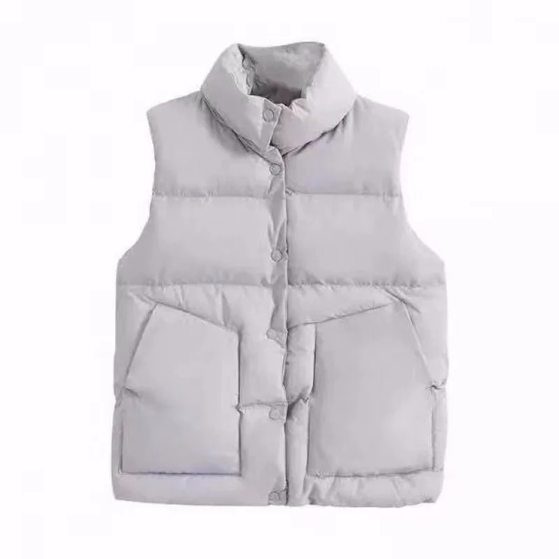 Description Picture 6 of item2023 Autumn Stand Collar Elegant Down Coats Warm Outerwear Casual Belt Sleeveless New Winter Women Fashion White Vests Jackets
