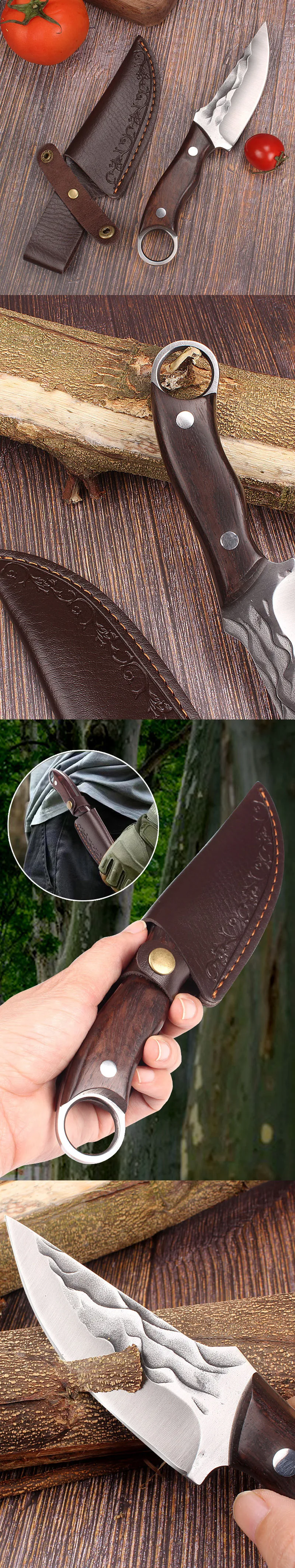 Description Picture 2 of itemBoning Knife Chef Knive Sharp Full-Tang Fishing Meat Cleaver for Hunting Knife Rivet Fixing Wood Curved Handle Knife With Sheath