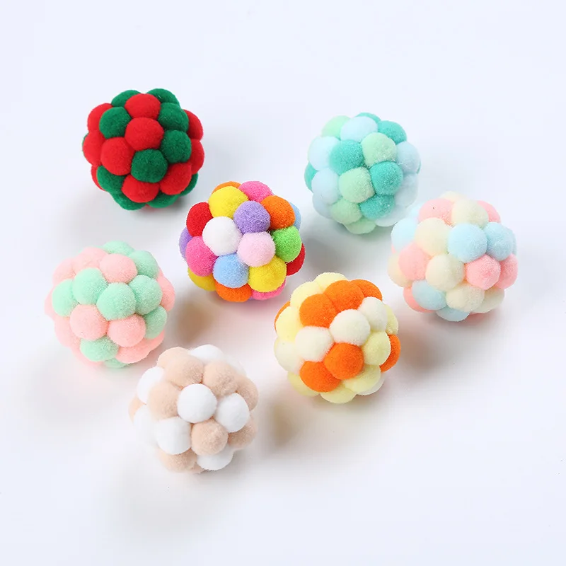 1/3Pcs DIY Plush Ball Cat Toy Rainbow Cat Interactive Toy Kitten Puppy Colorful Handmade Bell Bouncy Ball Pet Gift Supplies