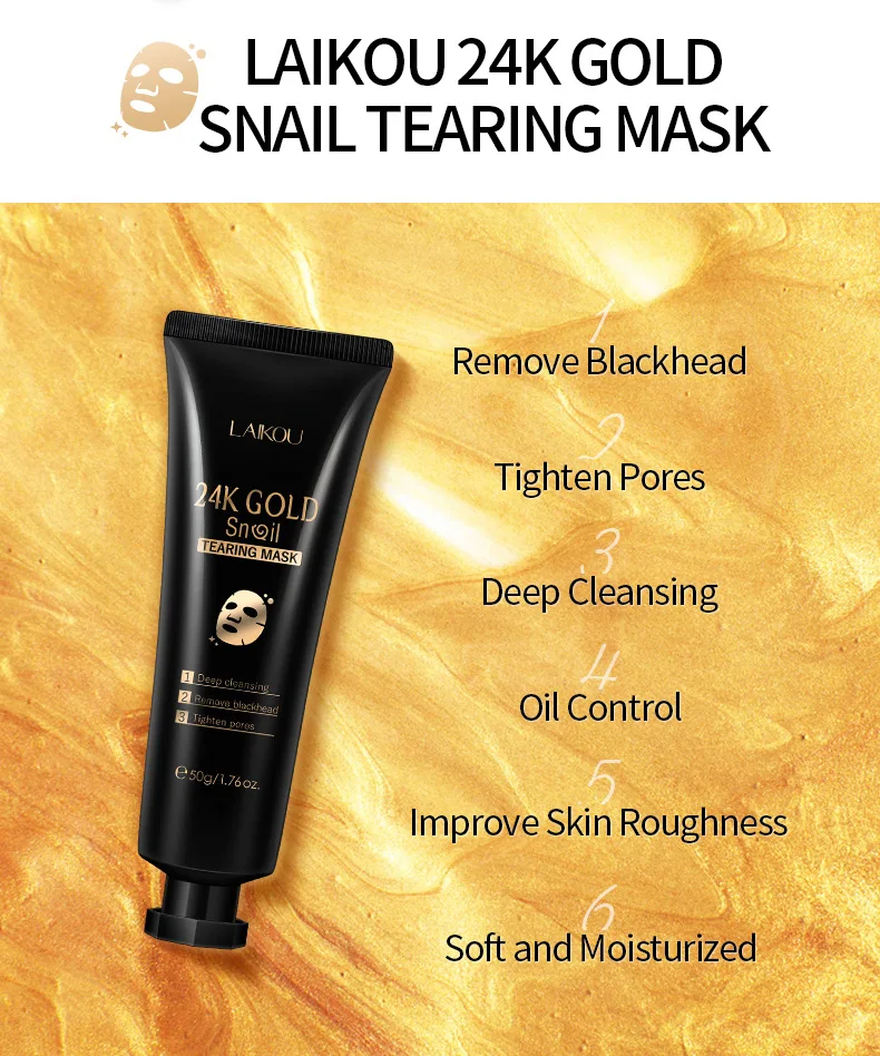 Description Picture 4 of item24K Gold Snail Collagen Peel Off Mask Remove Blackheads Acne Anti-Wrinkle Lifting Firming Oil-Control Shrink Pores Face Skin Car