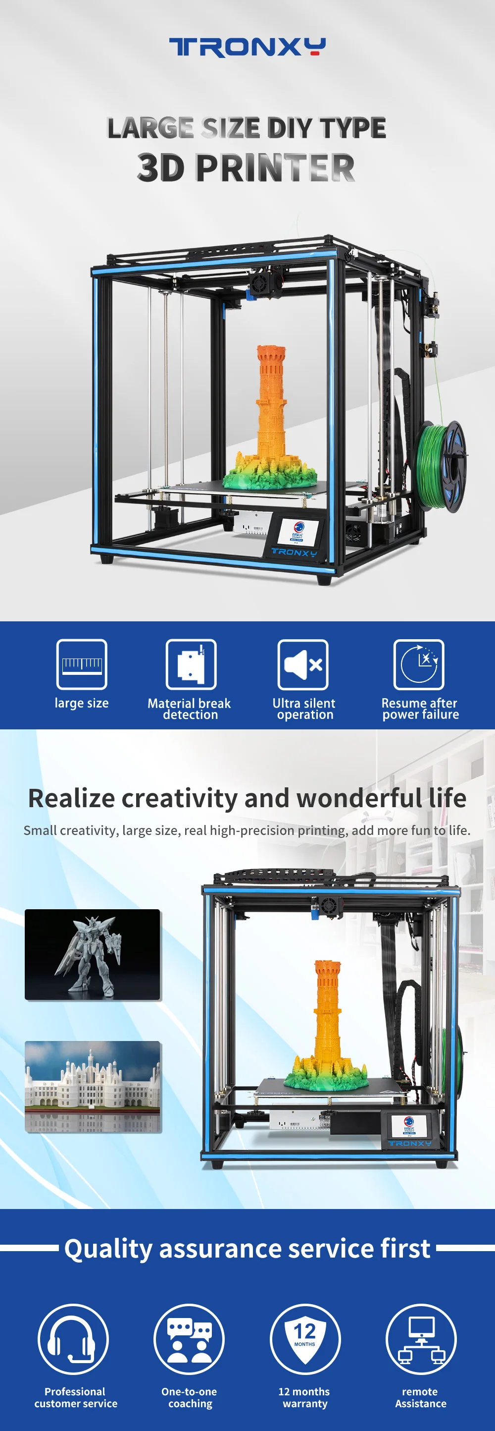 Description Picture 2 of itemTronxy 3D Printer X5SA DIY Kits CoreXY Structure  With Build Size 330*330*400mm Auto leveling 3D Impresora