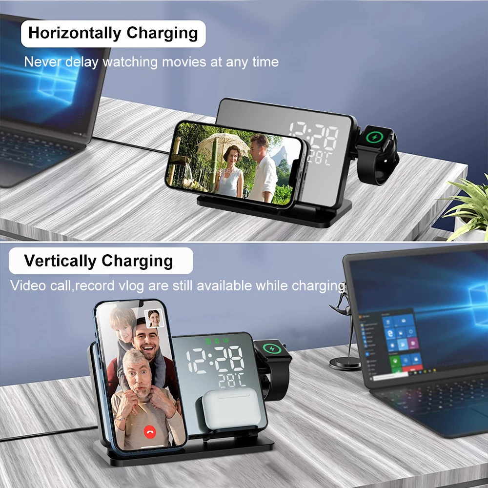 Description Picture 6 of item3 in 1 Wireless Charger For iPhone 14 13 12 Pro Max Fast Charging  Station For Apple Watch 8 7 Chargers Stand With Alarm Clock