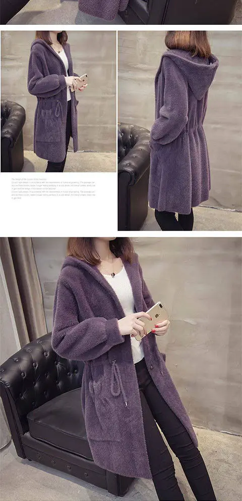 Description Picture 4 of itemVmewsher New Elegant Faux Waterproof Mink Coat Long Hooded Jacket Adjusted Waist Soft Overcoat Lady Elegant Puffy Plush Outwear