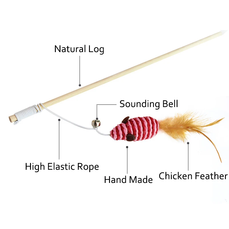Description Picture 3 of itemPet Cat Interactive Toys Funny Cat Teaser with Feather 40CM Wooden Stick Mice Fish Chick Katten Speelgoed  chats Pet Accessories