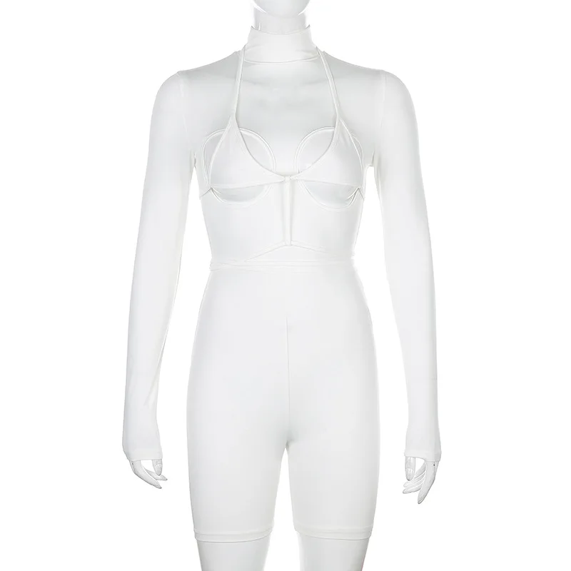 Description Picture 6 of itemCINESSD Fashion Street Solid Color Sports Women Two-piece Sets 2024 Spring Long Sleeve Hollow Out One-piece Pants Vest WS285