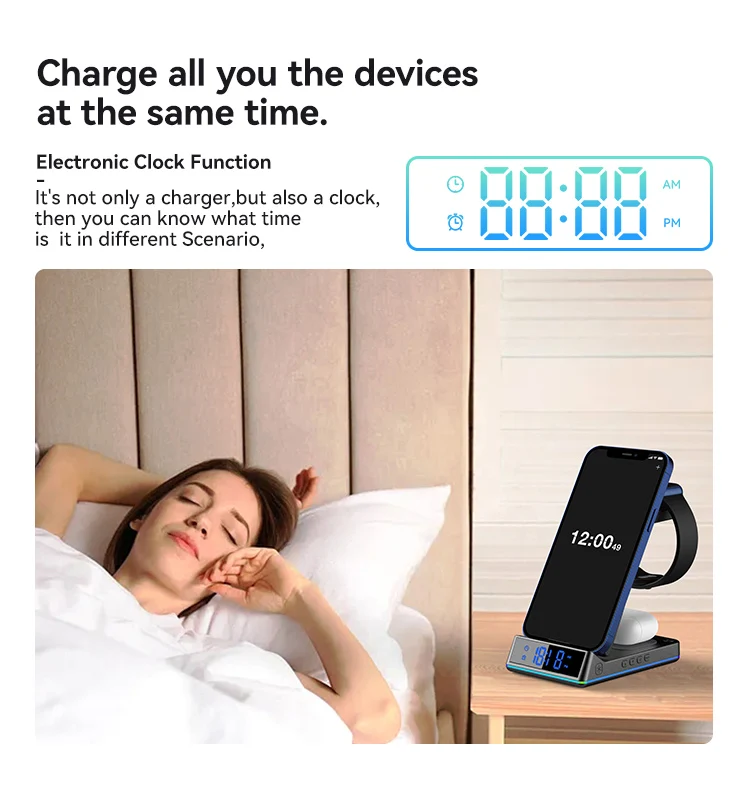 Description Picture 5 of item2022 3 In 1 Wireless Charger for iPhone 13 12 11 XS XR X 8 Plus Fast Charging For Apple Watch 7 6 SE Airpods Pro Dock Station