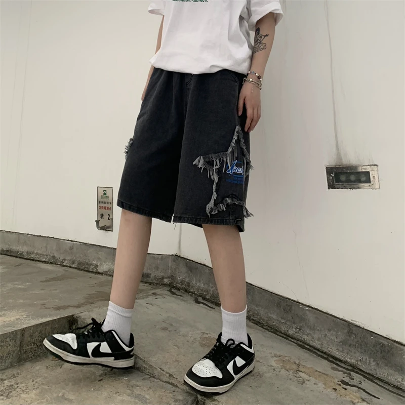 Description Picture 6 of itemHigh Street Womens Denim Shorts Summer Loose Appliques Five-pointed Star Y2K Jean Shorts Womens Streetwear