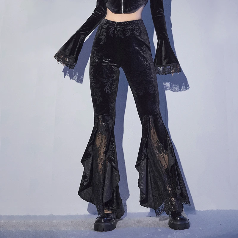Description Picture 6 of itemGothic Black Summer Flare Pants Womer Lolita Streetwear See Through Sexy High Waist Pants Aesthetic Punk Grunge Trousers SY21359