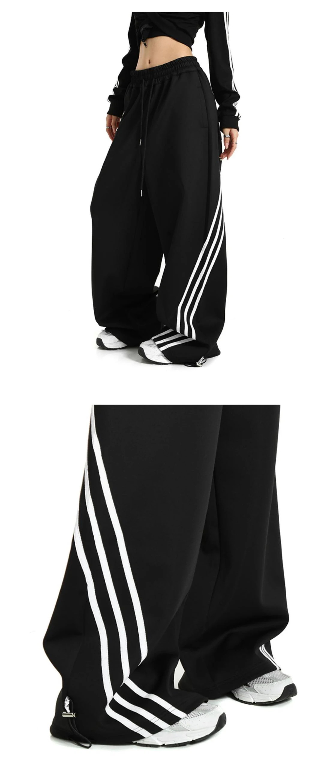 Description Picture 4 of itemDeeptown Oversized Harajuku Sweatpants Women Black Striped Korean Streetwear Vintage Wide Leg Jogger Pants Kpop Hippie Trousers