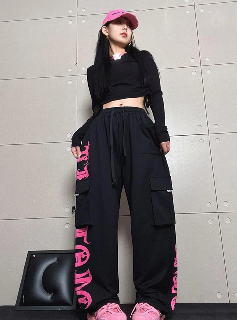 Description Picture 5 of itemY2K Cargo Pants Women Streetwear Printed Wide Leg Joggers Sweatpants Harajuku Hip Hop Multi-Pocket Loose Casual Sports Trousers