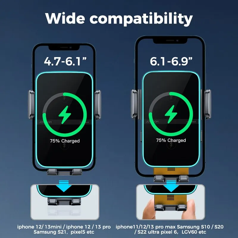 Joyroom Dual Coil Qi 15W Car Phone Holder Mount Wireless Charging Automatic Phone Holder For iPhone Foldable Samsung Galaxy