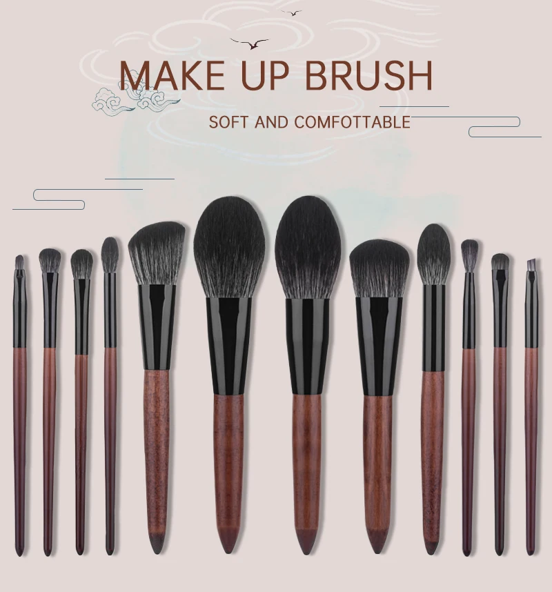 Description Picture 2 of item12pcs High Quality Makeup Brushes Set Foundation Powder Blush Eyeshadow Sponge Brush Soft Wool Fiber Hair Cosmetic Tools