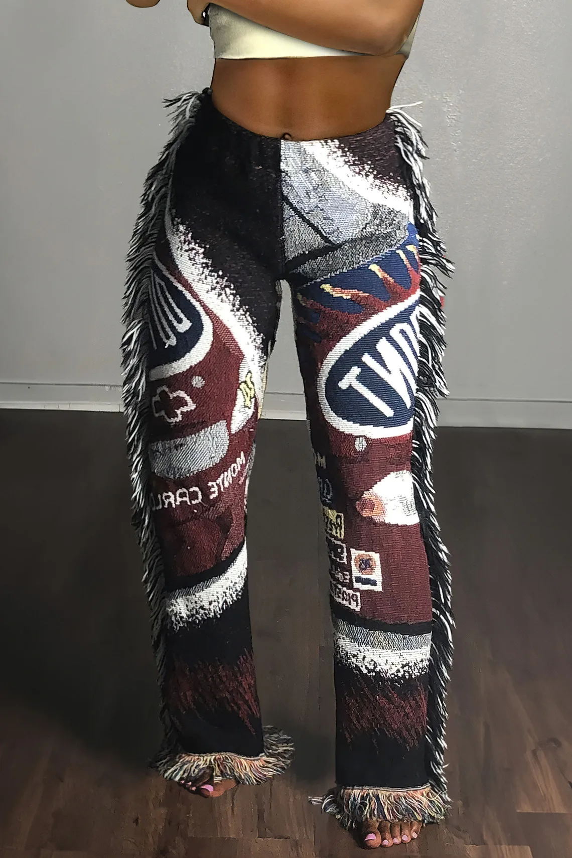 Description Picture 3 of itemEchoine Women Print Side Tassel Autumn Pants High Waist Activewear Loose Trousers Fashion Sporty y2k Streetwear joggers Pants