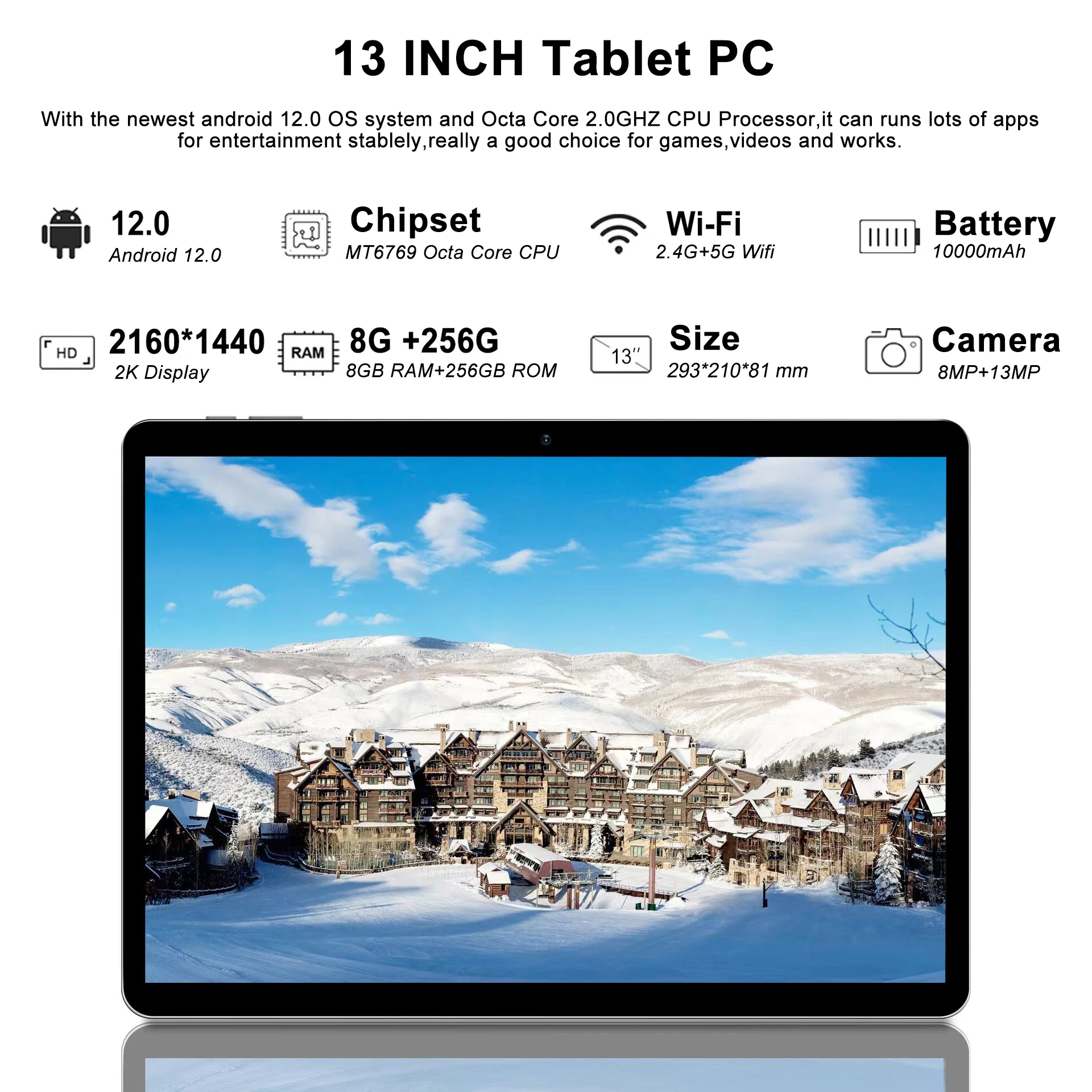 Description Picture 2 of item13 inch Android Tablet Octa-Core 8GB RAM 256GB Storage 2160 x 1440 2K Display 4G 5G Wi-Fi 10000 mAh Battery Tablet Pc Pads GPS