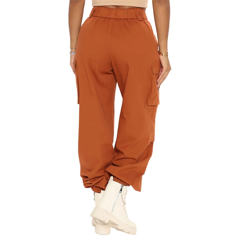 Description Picture 4 of itemWomen Oversized Cargo Pants Solid Color High Rise 4 Button Casual Trousers Female Loose Long Pants with 4 Pockets Streetwear