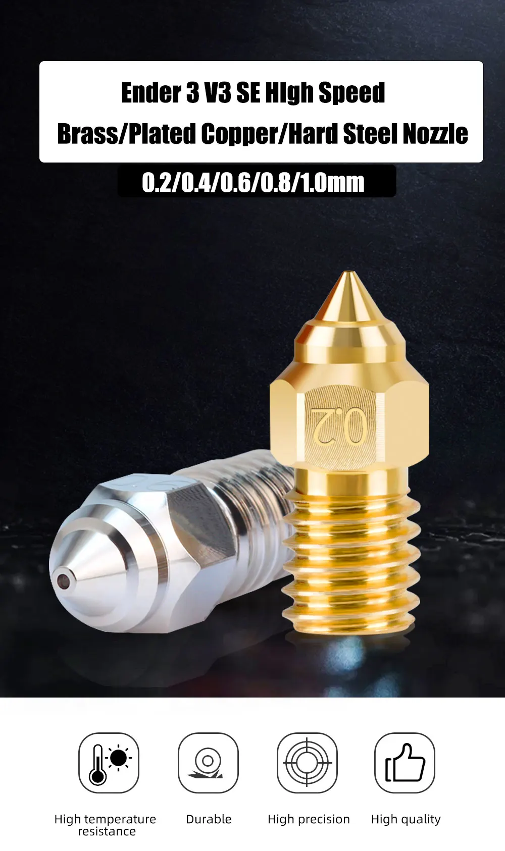 Description Picture 2 of itemFor Ender 3 V3 SE NOZZLE Brass Hardened Nozzles For Spider Hotend Ender7 Ender 5 S1 Serise Extruder Nozzle