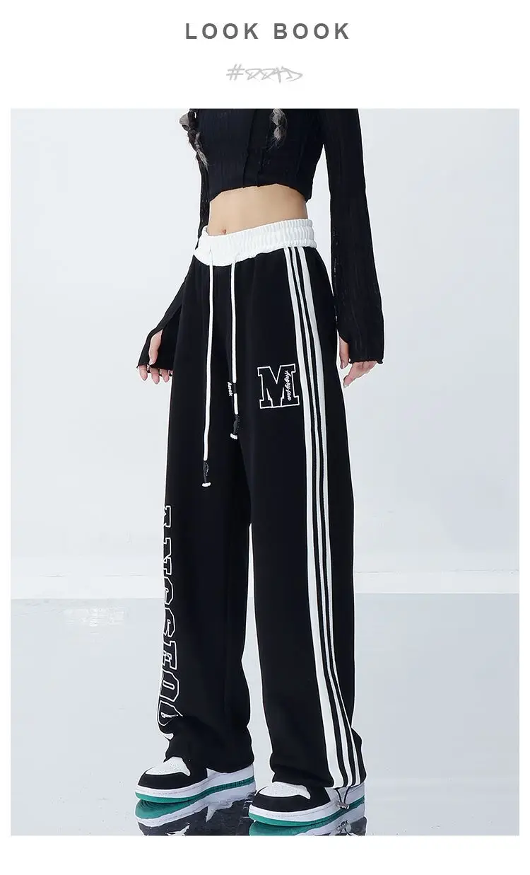 Description Picture 3 of itemHarajuku Hip Hop Women Striped Jogging Sweatpants Oversize Drawstring Elastic Waist Streetwear Vintage Baggy New Sports Trousers
