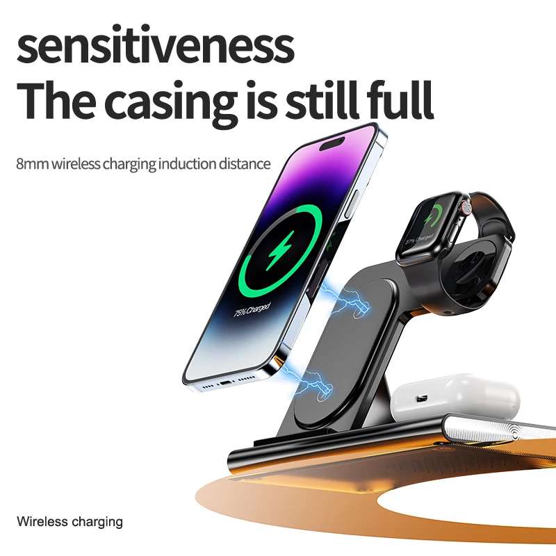 2023 HAAYOT 3 in 1 Wireless Chargers For iPhone 14 13 12 Series Fast Charging Dock Station For Apple Watch 8/7/6 Airpods Samsung
