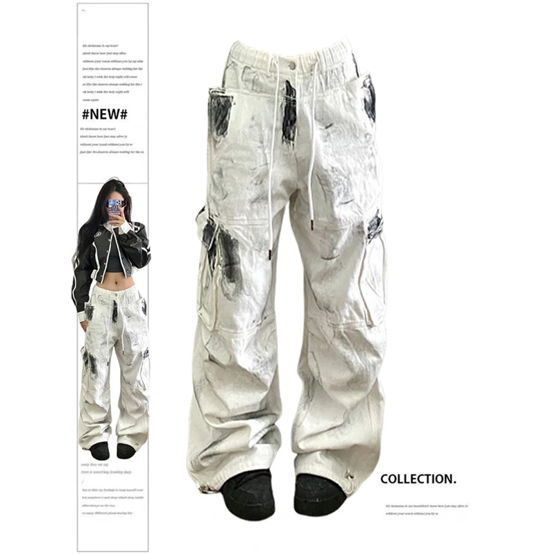 Description Picture 3 of itemWomen's White Cargo Jeans Y2k 90s Vintage High Waist Wide Leg Denim Trousers Harajuku Baggy Jean Pants 2000s Trashy Clothes 2023