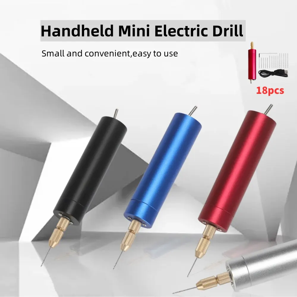18Pcs Mini Electric Drill Portable Handheld Drill Bits Kit Drill BitsTool Kit For Pearl Epoxy Resin Jewelry Making