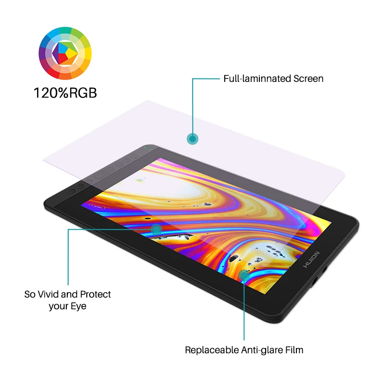 Description Picture 5 of itemHUION New Arrival Kamvas 16(2021) Graphics Drawing Monitor Battery-free Digital Pen Tablet For Win/MAC And Android 120%s RGB